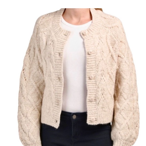 Lucky Brand Cozy Cable Knit Button Front Cardigan Cream size Medium cottage core - Picture 2 of 8
